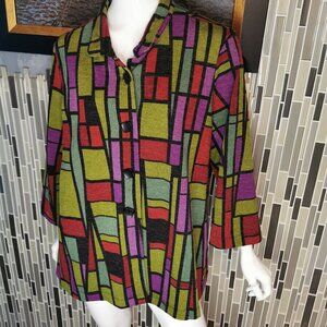 Ali Miles Jacket  XL Abstract Space Print Button Front 3/4 Sleeve Blazer 0116 Co